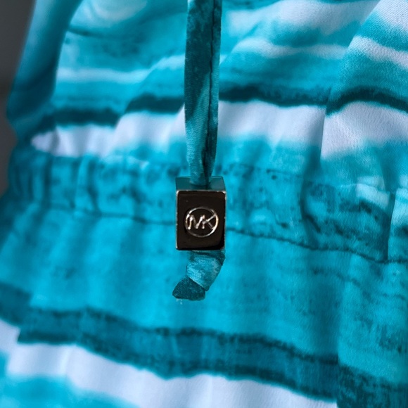 Michael Kors Turquoise Blue Watercolor Geometric Long Sleeve Dress - Picture 4 of 6